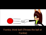 Julie hits Frankie with a ball