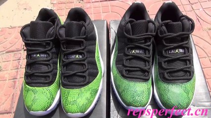 Authentic VS Replica Air Jordan 11 Snakeskin Green