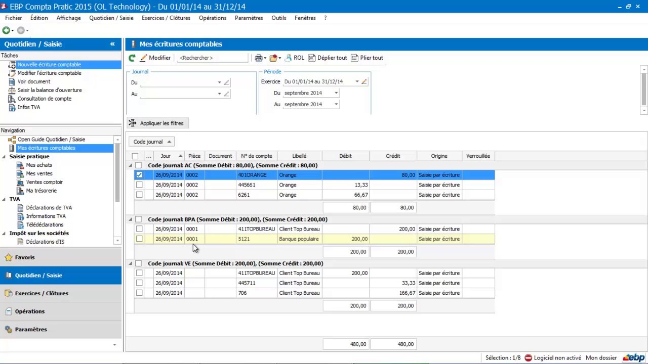 EBP Compta Pratic 2015 : Mes ecritures comptables