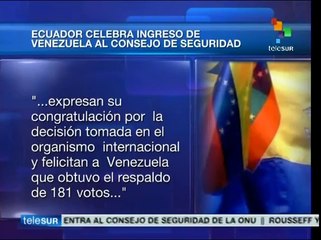 Ecuador felicita el ingreso de Venezuela al Consejo de Seguridad