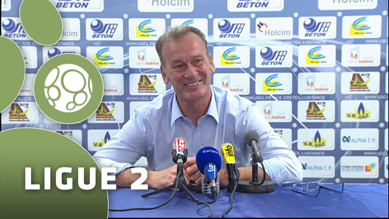 Conférence de presse US Créteil-Lusitanos - ESTAC Troyes (1-1) : Philippe  HINSCHBERGER (USCL) - Jean-Marc FURLAN (ESTAC) - 2014/2015