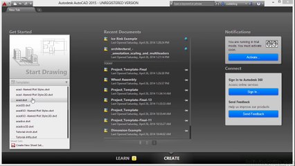 02_01-The New Tab AutoCAD 2015