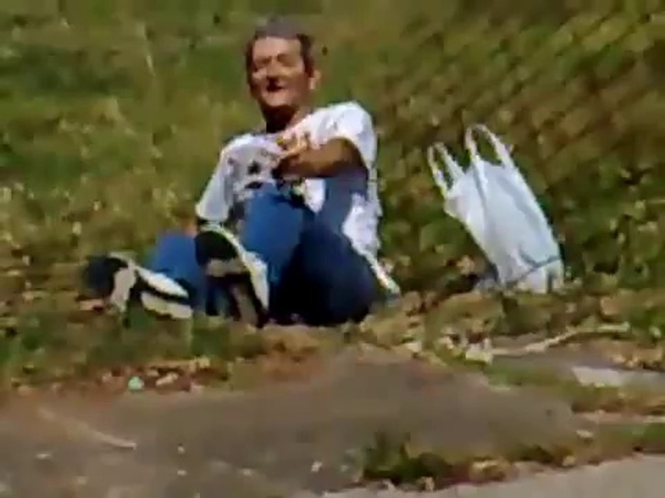Funny drunk old man tries to walk