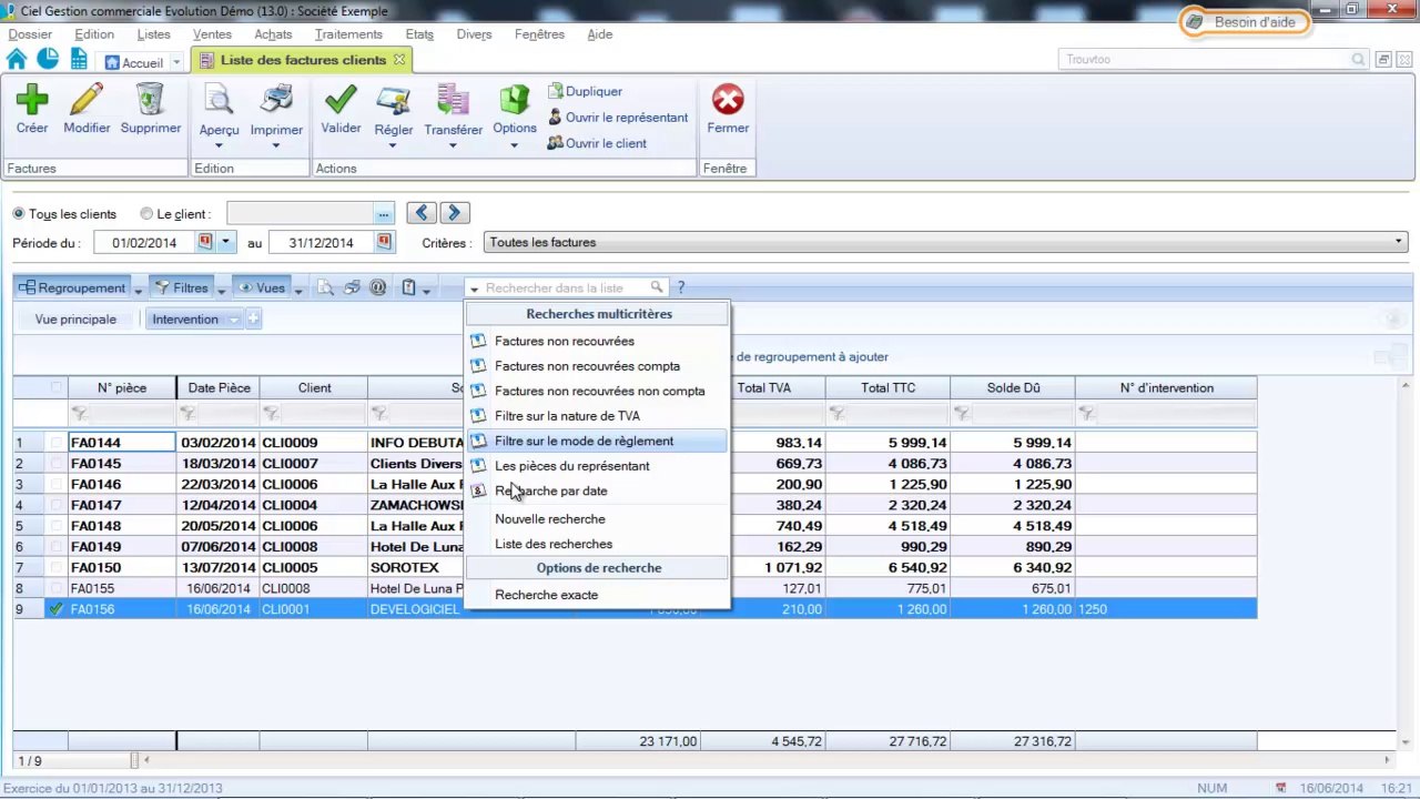 CIEL Gestion Commerciale 2014: les vues et filtres
