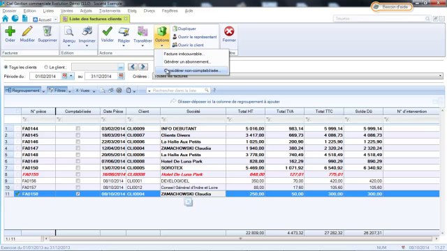 CIEL Gestion Commerciale 2014 : Les factures irrecouvrables