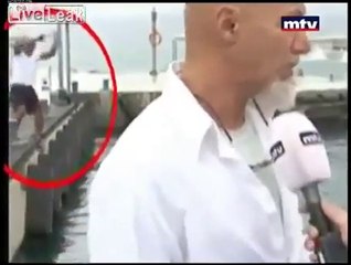 Comic fall interrupts Lebanese television interview