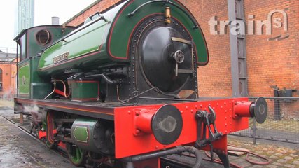 Steam train at the former Liverpool Road station in Manchester (UK)