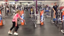 Unbelievable thing in a gym! Woman pulling a guy lik a horse...