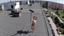 When a Quadricopter finds a girl tanning on the top of a building!