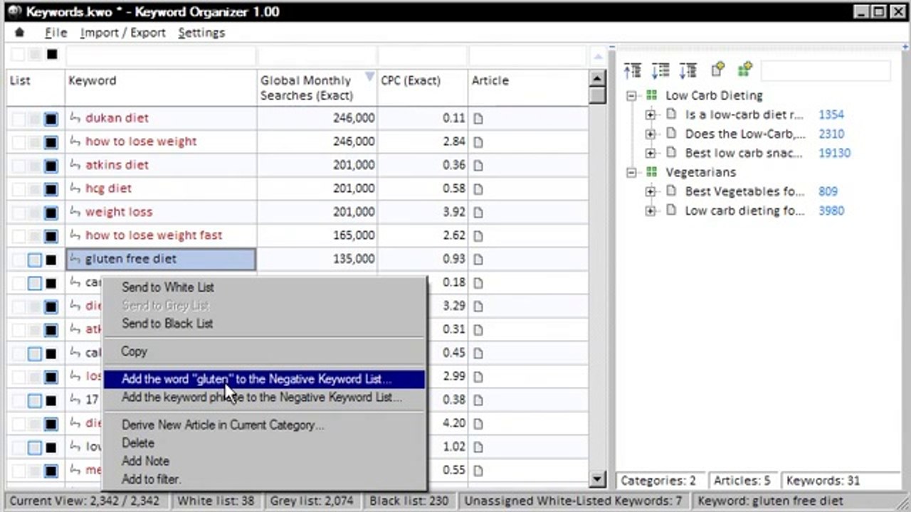 keyword organizer review Working with your Negative Keyword List in Keyword Organizer