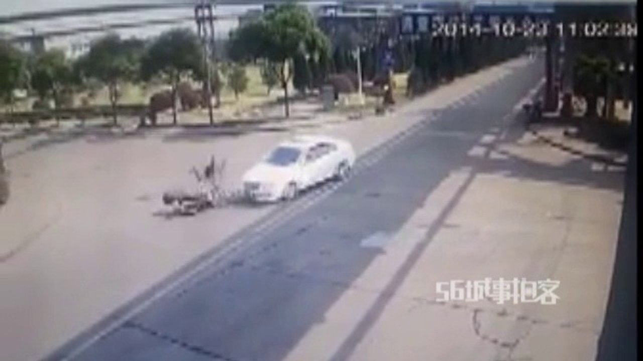 Rider becomes fireball after motorbike hits car at intersection