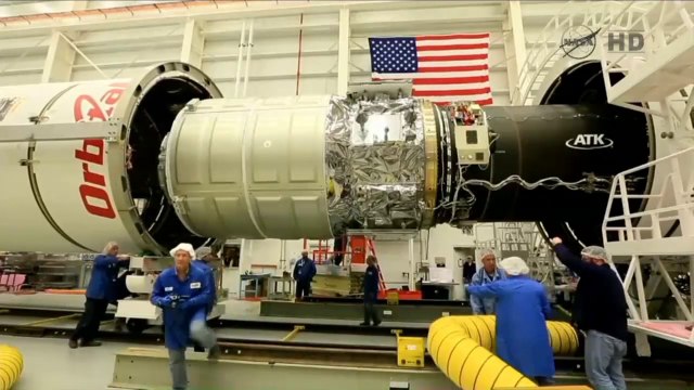 [Antares] Cygnus CRS-3 Spacecraft Encapsulated in Payload Fairing Ahead of Launch