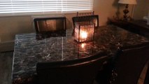 Wrought iron and aquatex patterned glass fireplace/candle holder