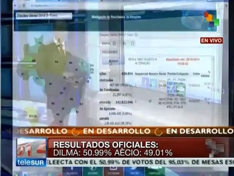 Dilma Rousseff aventaja a Aécio Neves en elección de Brasil según TSE