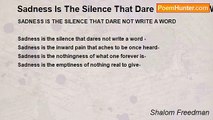 Shalom Freedman - Sadness Is The Silence That Dare Not Write A Word