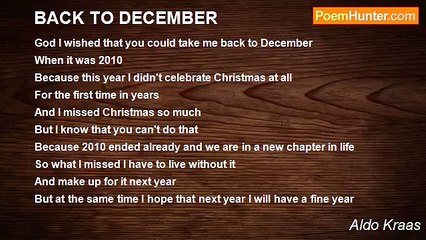 Aldo Kraas - BACK TO DECEMBER