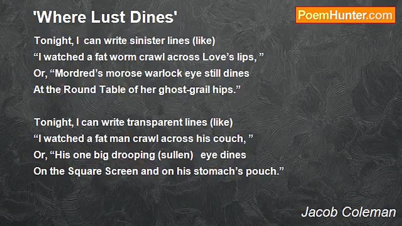 Jacob Coleman - 'Where Lust Dines'