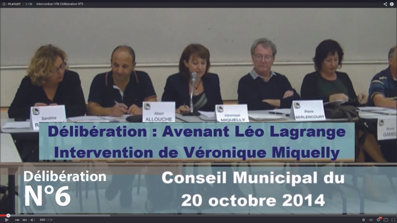 Auriol: Conseil Municipal 20-10-2014 Avenant Léo Lagrange 100 000 euros