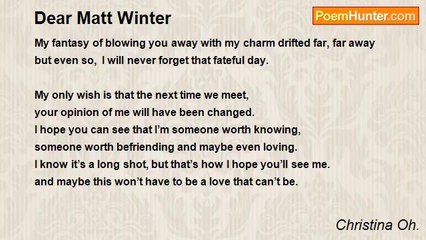 Christina Oh. - Dear Matt Winter