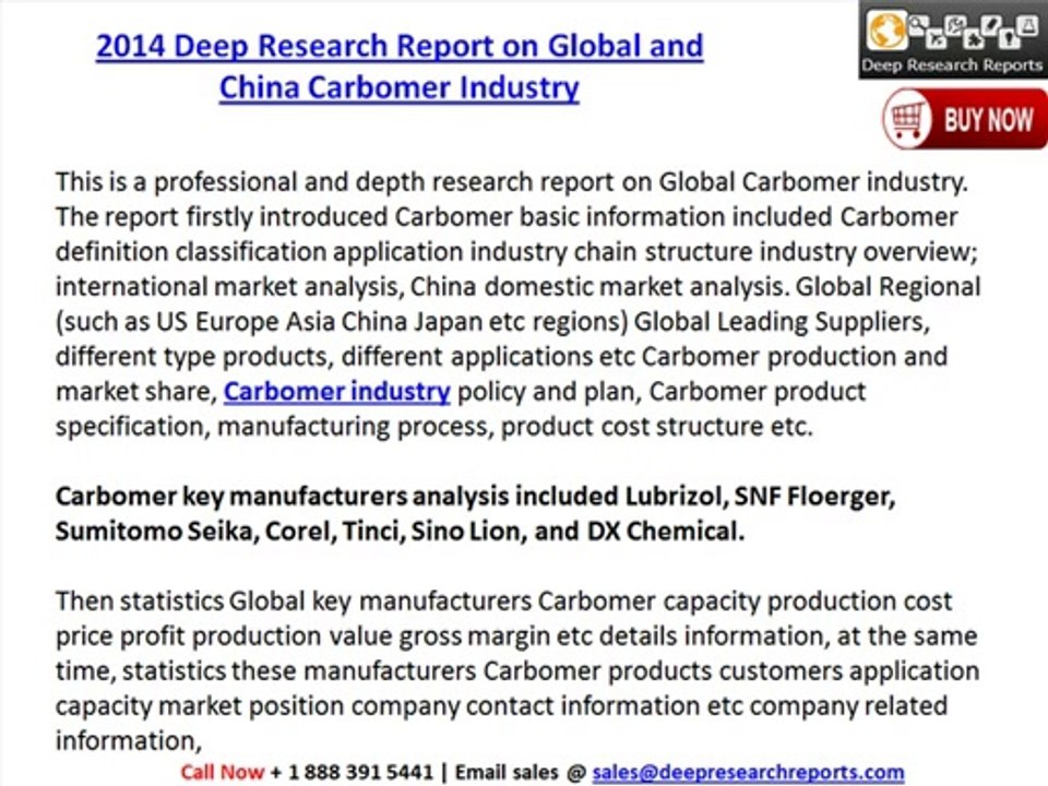 2014 Deep Research Report on Global and China Carbomer Industry