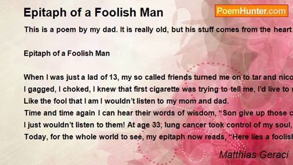 Matthias Geraci - Epitaph of a Foolish Man