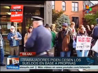 Descargar video: EE.UU.: trabajadores de NY piden eliminar salarios de propinas