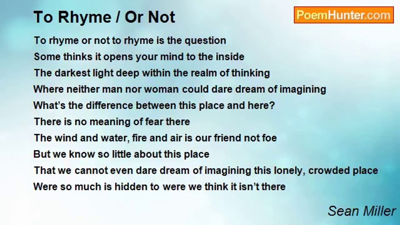 Sean Miller - To Rhyme / Or Not