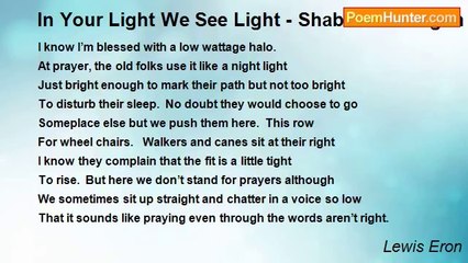 Lewis Eron - In Your Light We See Light - Shabat Morning in the Geriatric Home - A Sonnet