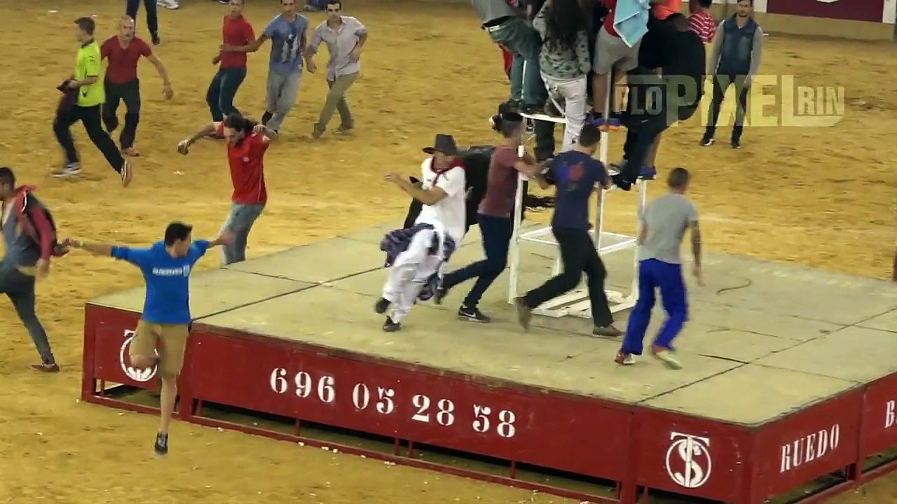 Un taureau envoie voler un homme