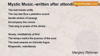 Margery Rehman - Mystic Music.-written after attending a concert of Sufi music