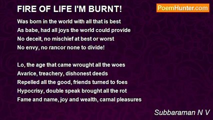 Subbaraman N V - FIRE OF LIFE I'M BURNT!
