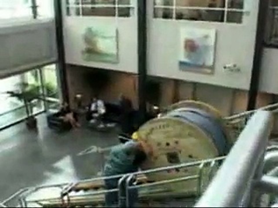 Huge Cable Spool Breaks Windows And Hits Car