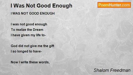 Shalom Freedman - I Was Not Good Enough