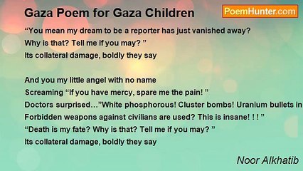 Noor Alkhatib - Gaza Poem for Gaza Children