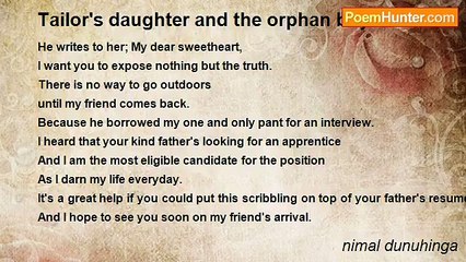nimal dunuhinga - Tailor's daughter and the orphan boy