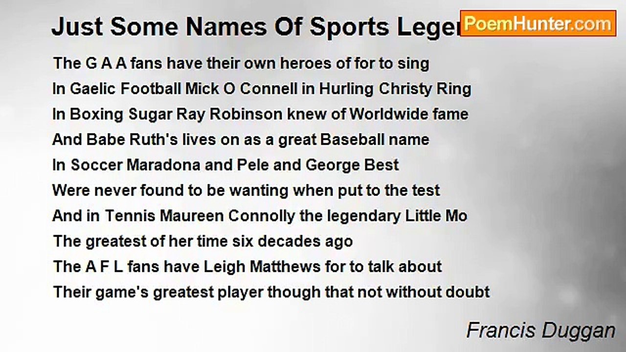 Francis Duggan - Just Some Names Of Sports Legends
