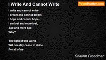 Shalom Freedman - I Write And Cannot Write