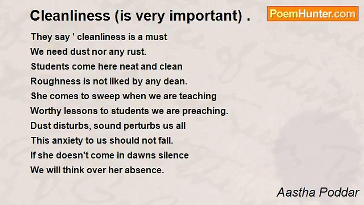 Aastha Poddar - Cleanliness (is very important) .