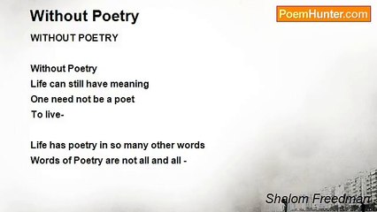 Shalom Freedman - Without Poetry