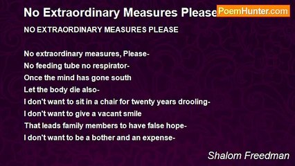 Shalom Freedman - No Extraordinary Measures Please