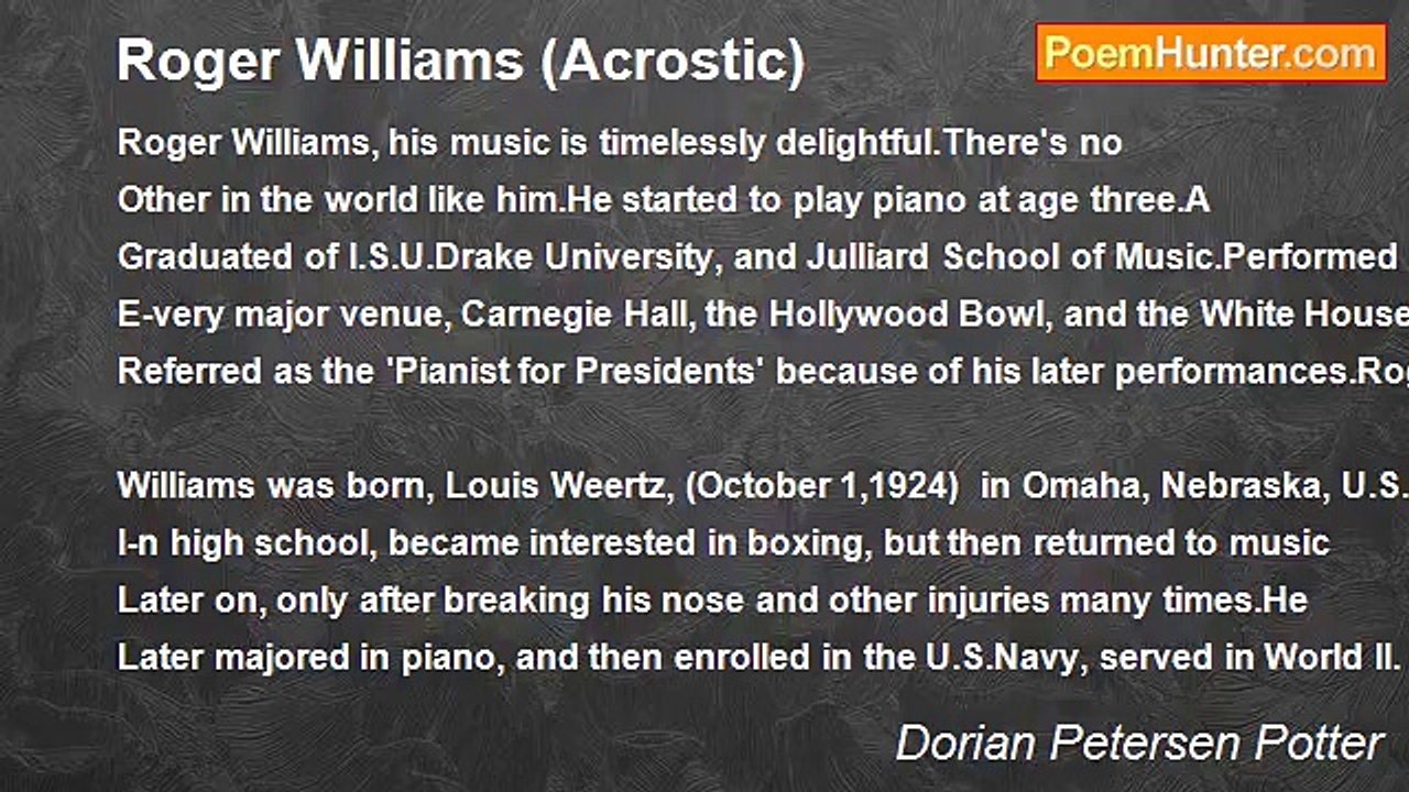 Dorian Petersen Potter - Roger Williams (Acrostic)