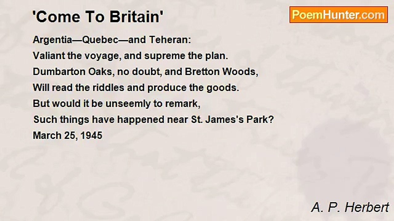 A. P. Herbert - 'Come To Britain'