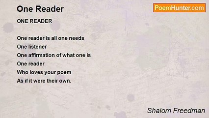 Shalom Freedman - One Reader