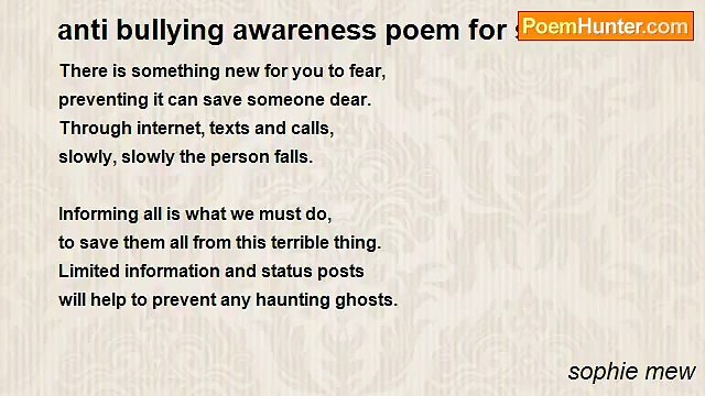 sophie mew - anti bullying awareness poem for school.