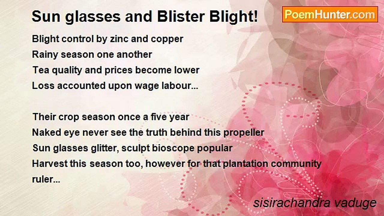 sisirachandra vaduge - Sun glasses and Blister Blight!