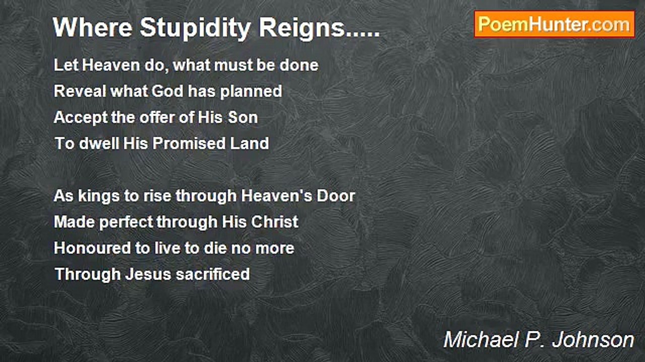 Michael P. Johnson - Where Stupidity Reigns.....