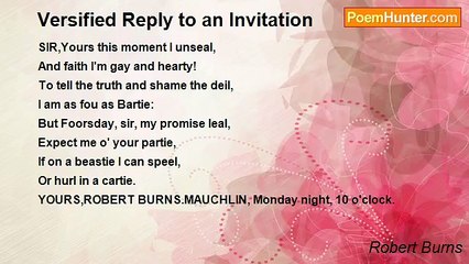 Robert Burns - Versified Reply to an Invitation