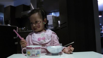 Girl Making Faces At Dinner