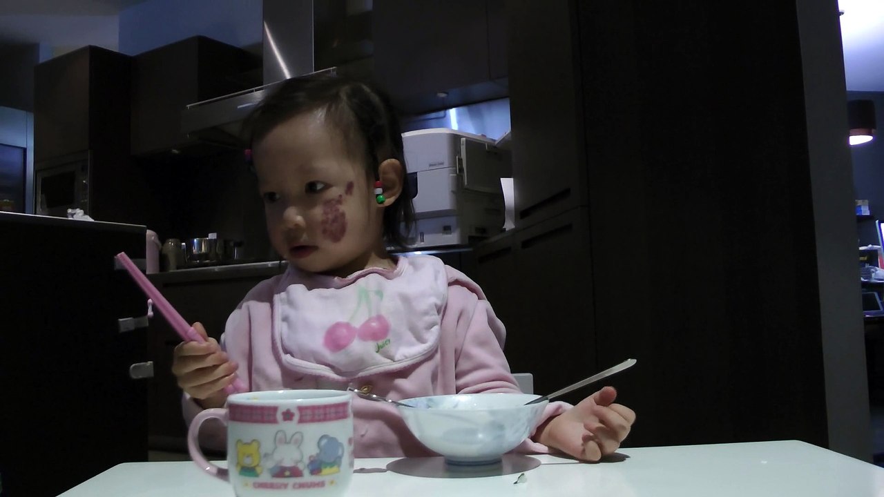 Girl Making Faces At Dinner
