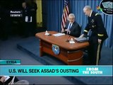 US Defense Secretary Hagel says US goal in Syria is to oust Assad